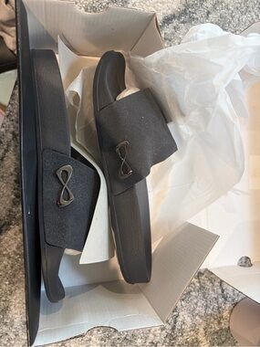 NFINITY Black Slide Sandals with Sparkle Accent
